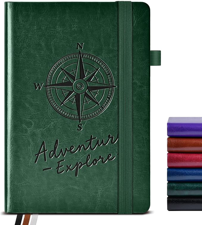 PAIBAS Dotted Journal Notebook for Women Men, 160 Pages Dot Grid Journals for Writing, A5 Hardcover Vintage Leather Bullet Journaling Notebooks for School, Work, Travel, Note Taking 5.8"x8.5"(Green)