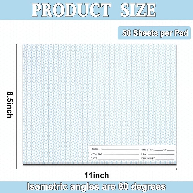 1 Pack 50 Sheets 8.5" x 11" Isometric Graph Paper Pad Landscape for 3D Designs Architecture Landscaping Engineering Drafting (Landscape)