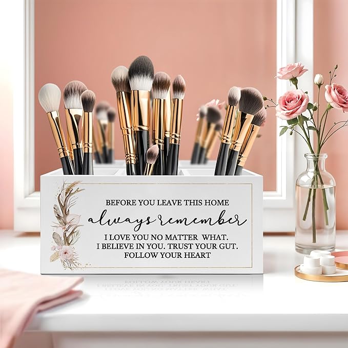 Exqcom Before You Leave This Home Pen Pencil Holder, Inspirational Gifts for Women, Rustic Flower Motivational Pencil Pen Holder Organizer for Home Office Desk Accessories