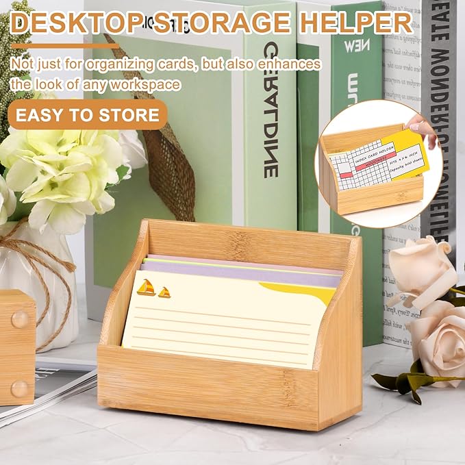 SHIQIKEJIPTY 4x6 Wood Index Card Holder Wooden Index Card Box Cards Display Stand Notecard Box Business Cards Organizer Post Cards Case for Business Desk Office Home School Capacity 300 Sheets