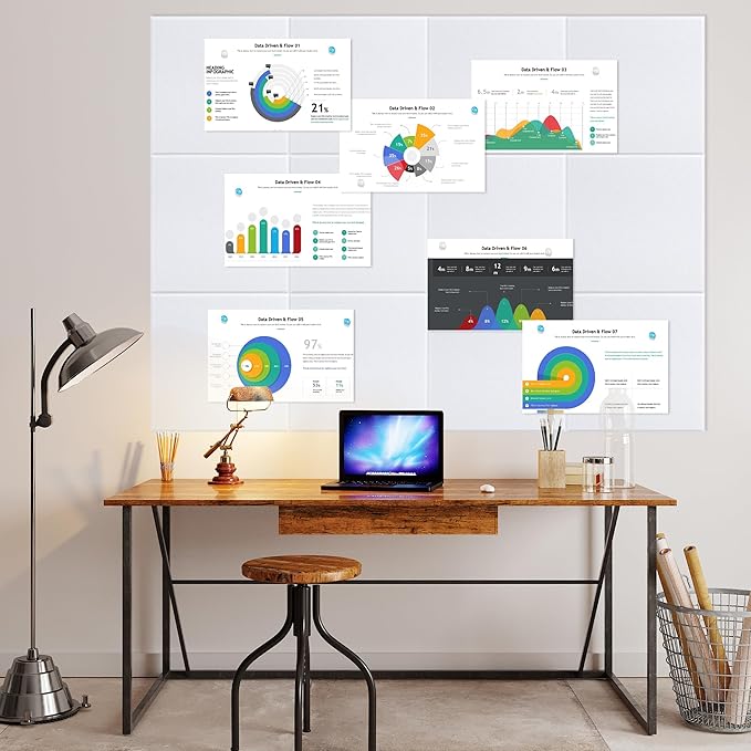 AKTOP White Cork Bulletin Board 47"x35", 12 Pack Removable Felt Cork Board Tiles for Wall, Large 48 x 36 Bulletin Board Notice Pin Board for Office, School & Home, 48 Safe Adhesive Tabs, 20 Push Pins