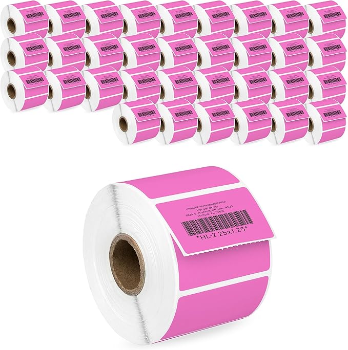 HOUSELABELS 2.25" x 1.25" Pink Address Labels on 1" Core Compatible with Zebra and Rollo Printers, 34 Rolls / 1,000 Labels per Roll
