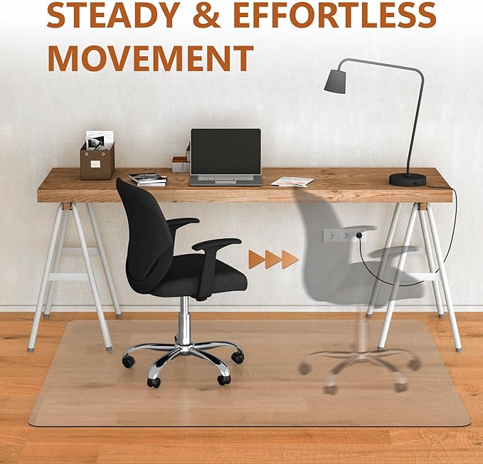 HOMEK Large Office Chair Mat for Hardwood Floor- 46" x 72" Clear Computer Desk Chair Mat for Hard Wood/Tile Floors, Easy Glide Plastic Mat for Under Office Chairs on Hardwood for Work & Home