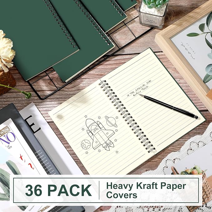 Yahenda 36 Pcs Spiral Notebook Bulk A5 Journal Lined 8.3'' x 5.5'' Writing Composition Paper Small Notepad Subject Notebook for Students Office Business Back to School Supplies (Deep Green)