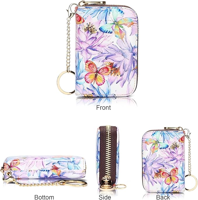 APHISON RFID Credit Card Holder Wallets for Women Leather Zipper Card Case for Ladies Keychain Wallet