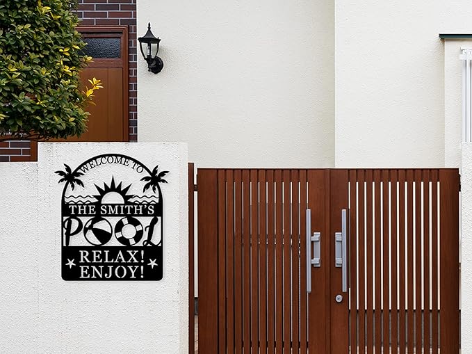 Personalized Pool Sign, Pool Gift, Custom Pool Decor, Custom Metal Pool Sign, Bar Wall Decor, Swimming Pool Metal Sign, Personalized Palm Tree Metal Sign, Custom Metal Sign, Housewarming Gift