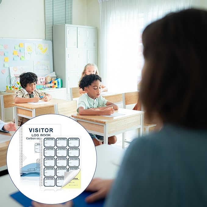 1 Pack of Visitor Badges Log with Carbon Copy Protecting Privacy Pages Visitor Stickers 8.5x11 Inch Visitor Log Book School Church Business Pass Guest Register Book - 225 Badges 30 Memo Pages (1)