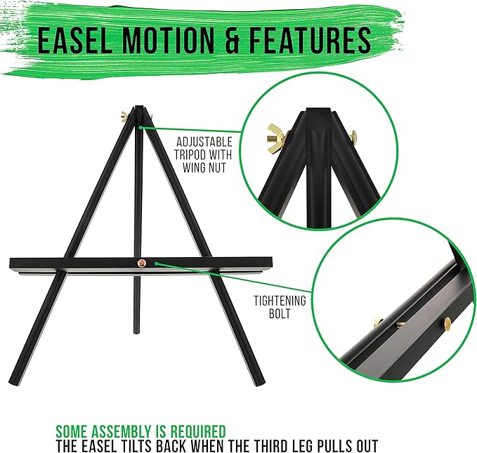 U.S. Art Supply 12" Black Wood Tabletop Easel (4 Pack) - Adjustable A-Frame Canvas Stand for Painting Party & Signs - Table Top Easel for Painting, Canvas Holder, Crafts, Photos, Pictures