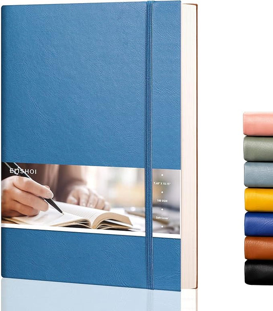 EMSHOI Dotted Journal Bullet Notebook,192 Numbered Pages B5 Large Dot Grid Composition Notebook with 100gsm Thick Dotted Paper, Softcover Leather, Inner Pocket, 7.48"x10.15"-LightBlue