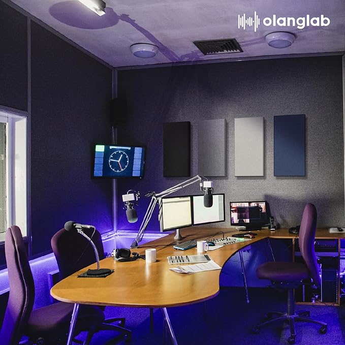 Olanglab Fiberglass Acoustic Wall Panels 4 Pack, 11.8'' x 23.6'' Sound Panels, Fabric Wrapped Sound Proof Panels for Walls (Black)