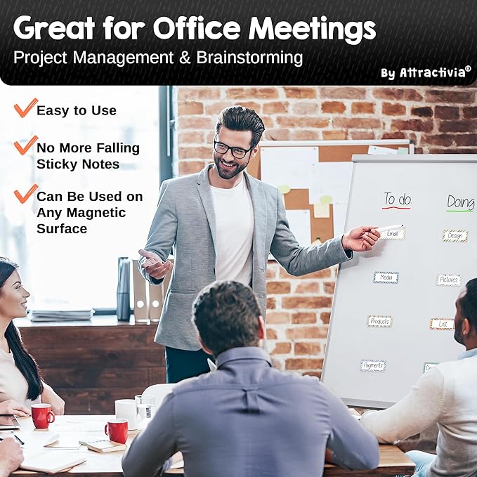 Attractivia Erase Magnetic Labels 2.8 x 1.2 in, Pattern Borders, Dry Erase Magnets, 60-Pack, White Erasable Write-On All-Purpose Labels, for Office, Education, Home, Whiteboard, Magnetic Name Tags