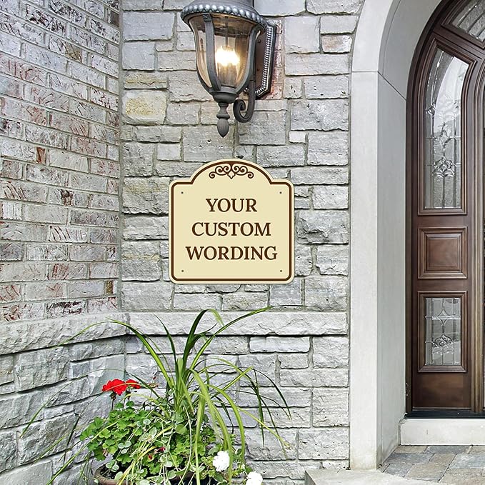 Custom Decorative Sign, Personalized Metal Sign for Business, Driveway, Home, Airbnb, Office Door Plaque,Brown Border Sign, 18x18 Inches, ACM, Fade Resistant, Made in USA by Sigo Signs
