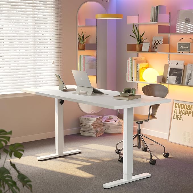 HUANUO 71 x 30 inch Electric Standing Desk Adjustable Height, 4 Memory Height Settings, Sit Stand Up Desk for Home Office & Computer Workstation, White