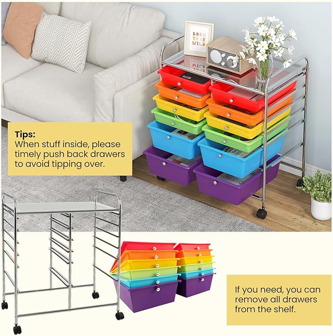Giantex 12 Drawer Rolling Storage Cart Tools Scrapbook Paper Office School Organizer