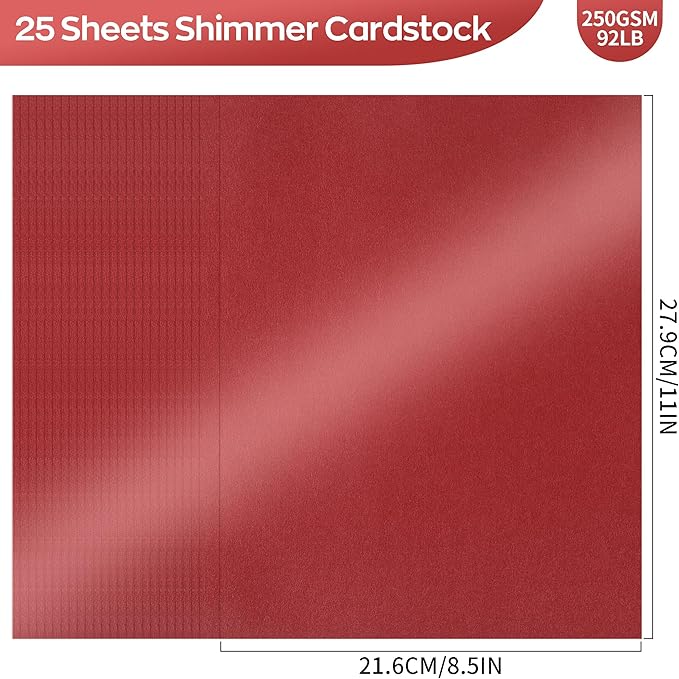 25 Sheets Red Shimmer Cardstock 8.5 x 11Inch Glitter Card Stock 92lb Heavyweight Printer Paper for Wedding Invitations, Crafts, Greeting Cards, Printing UAP18RE025