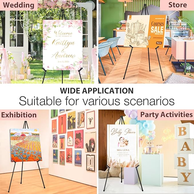 VAIIGO Black Easel Stand for Wedding Signs, Posters & Paintings - 63" Adjustable Portable Display Easel for Welcome Signs, Art Canvas, Pictures - Folding Tripod Stand with Carry Bag (1 Pack)