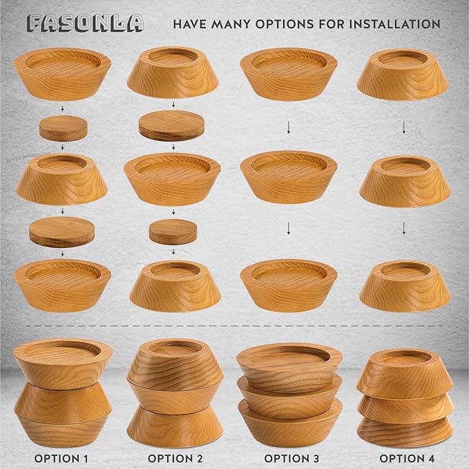 Bed Risers, Furniture Risers (Set of 8-Height 1") Can be Adjusted to 2'' 3''or 4'', Lifts Furniture Risers, Solid Natural Wood Risers, Non-Slip Recessed Hole (Natural Wood Color)