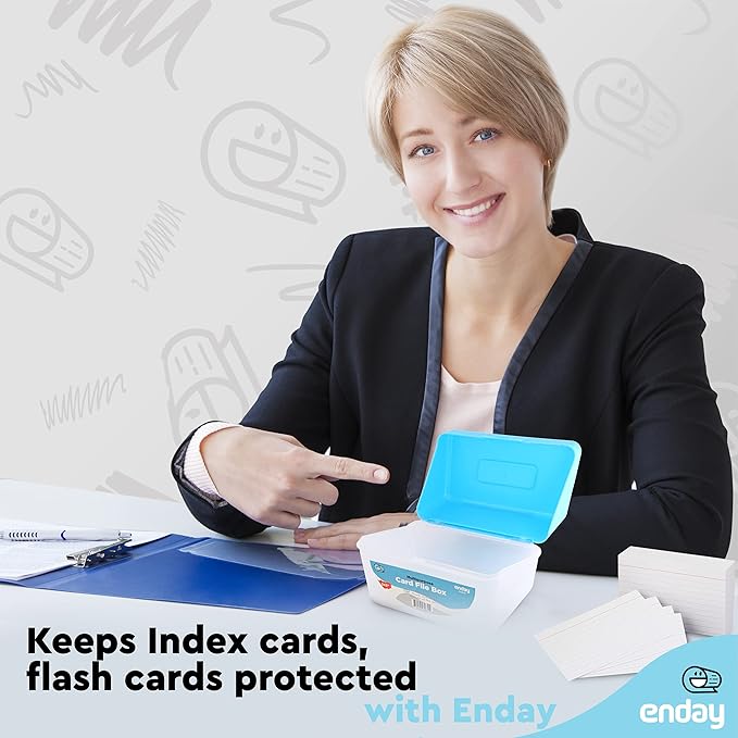 Enday Index Card Holder Blue, 3x5 Note Flash Card Organizer Case, Index Card File w/flip top, Notecard Recipe, Holder, Holds 250 Cards, Also Available in Purple, Red, Green, Grey, Pink (1 PC)