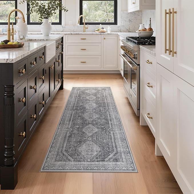 GENIMO Runner Rug 2x5 Non Slip Machine Washable Hallway Runner Rug, Low Pile Lightweight Rugs for Entryway, Hallway, Kitchen and Corridor, Vintage Grey