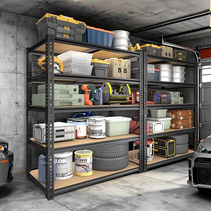 ZEUKMXOO Garage Racks for Storage，5-Tier Adjustable Garage Shelving Storage Shelves,2400LBS Capacity Heavy Duty Shelving for Carport Warehouse Basement,72" H x40 W x20 D