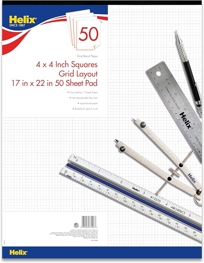 Maped Helix Bond Pad, 4 X 4 Grid, 17 x 22 Inches, 50 Sheets, White (37996)