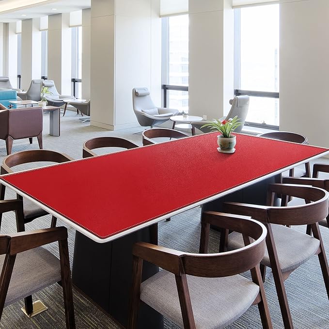 ZORESYN Oversized Desk Mat 78.7 x 35.4 inch (Red) - Premium PU Leather Conference Table Protector, Non-Slip Waterproof Desk Pad for Office/Home/Dining, Mouse Pad & Writing Surface