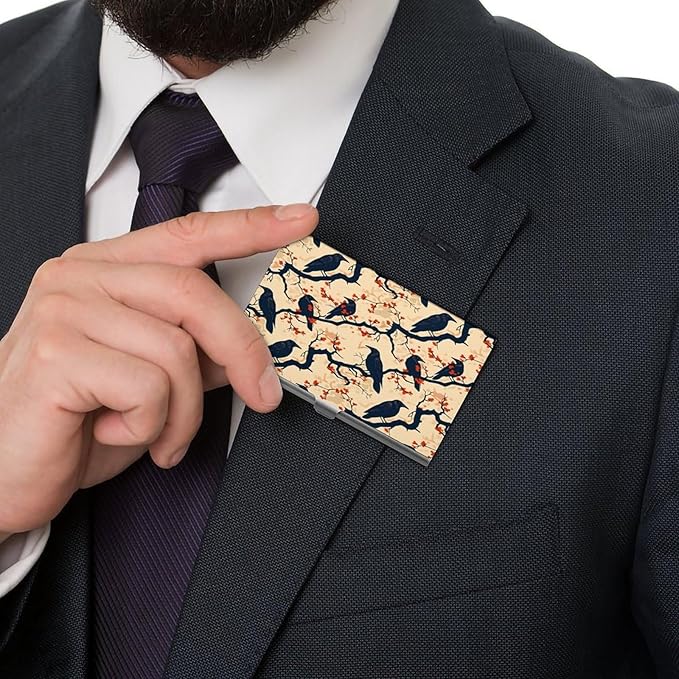 haigof Crow Business Card Holder Business Card Case Metal Business Card Organizer 3.7X2.2 In