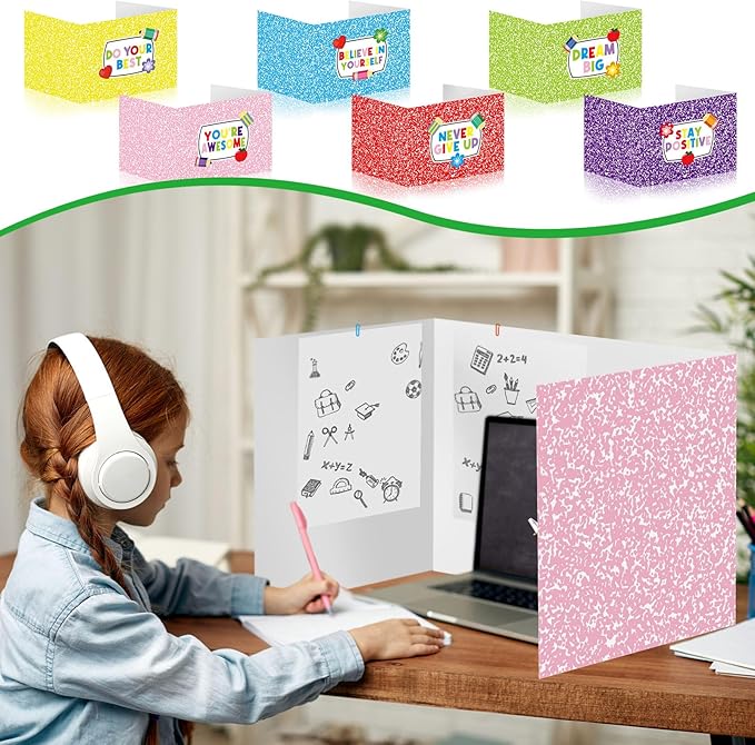 Cinrobiye 24 Pcs Inspirational Privacy Folders Standard for Students Cardboard Shields Test Privacy Boards Motivational Words Desk Dividers Shield for Classroom School Study Supplies (Colorful)