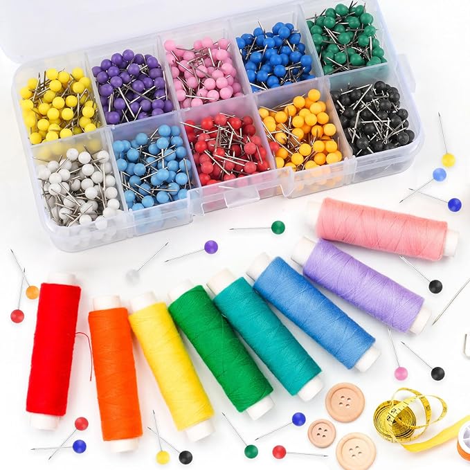 1000 Pcs Multi-Color Push Pins, Map Pins for Travel Map, 1/8" Small Map Tacks with Plastic Beads Head for Cork Board, World Map Pin Board, Bulletin Board, Fabric Marking, Craft, Office