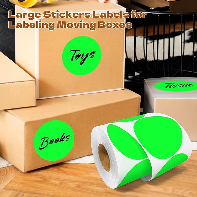 3 Inch Round Color Coding Labels (500 per Roll) - Colored Dot Stickers Round Labels for Inventory, Warehouse, Office Organizing - Fluorescent Green Circle Stickers