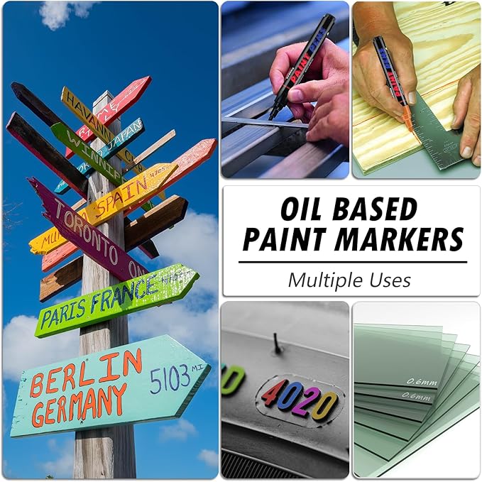 Craiiby Black Paint Pens Paint Markers - 12 Pack Permanent Quick Dry Waterproof Marker Pens for Rocks Wood Fabric Plastic Canvas Glass Mugs Metal Tire Stone