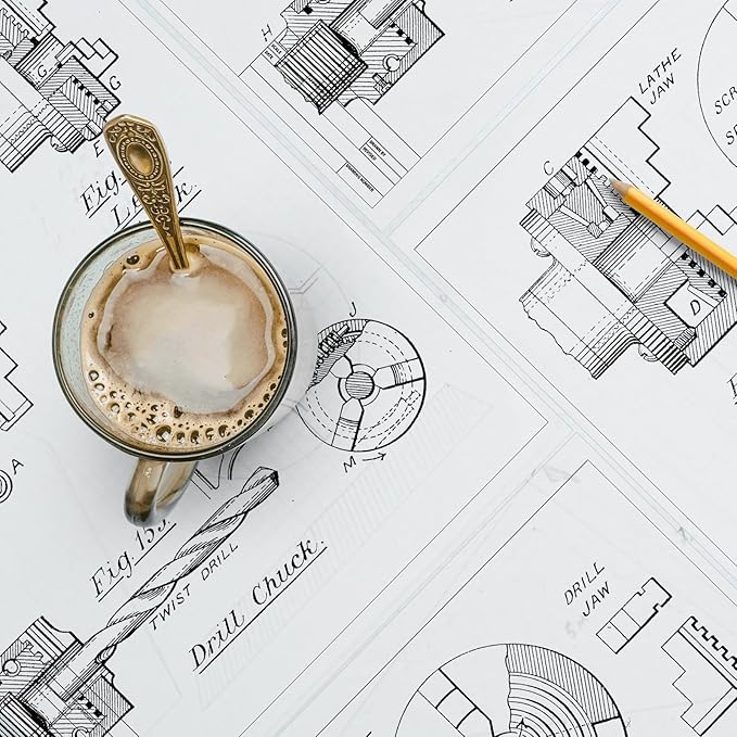 Tatuo 15 Sheets Architectural Vellum Paper 24 x 36 Inch Drafting Vellum Tracing Sheets White Semi Translucent Drafting Paper Rag with Border and Title Block for Drawing Sketching Architecture Building