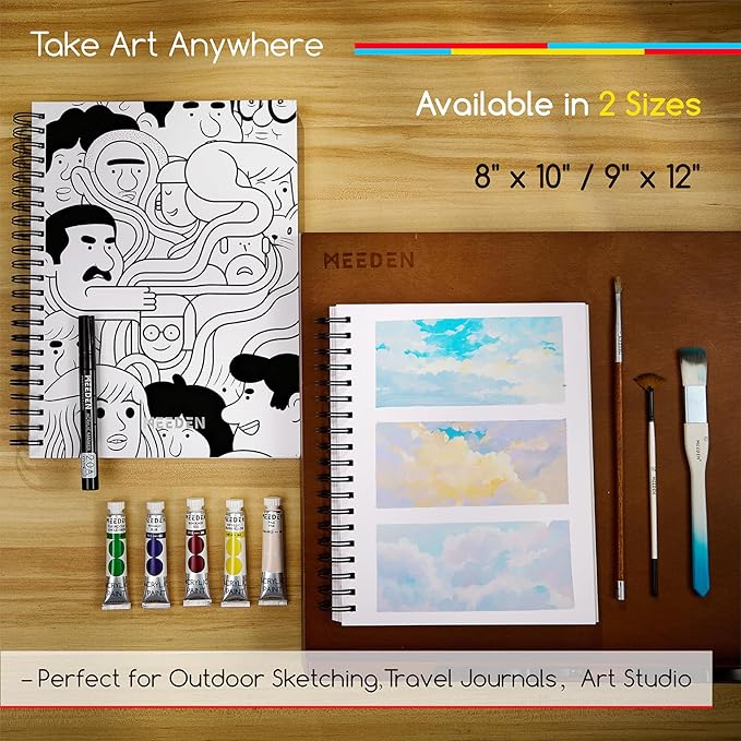 MEEDEN Mixed Media Paper Pad: 9" x 12" 112lb/165gsm Spiral Bound Mixed Media Sketchbook with DIY Cover - 60 Sheets Art Drawing Pad for Wet & Dry Media Watercolor, Acrylic, Markers, Pastels, Pencils