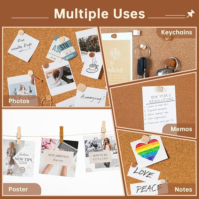 GOOLADA 200Pcs Wood Push Pins 7 Types and 2 Colors Wood Tacks Cute Push Pin Thumb Tacks for Decorative Wooden Push Pins for Cork Board Cute Pushpins for Bulletin Board Prayer Board Supplies for Women