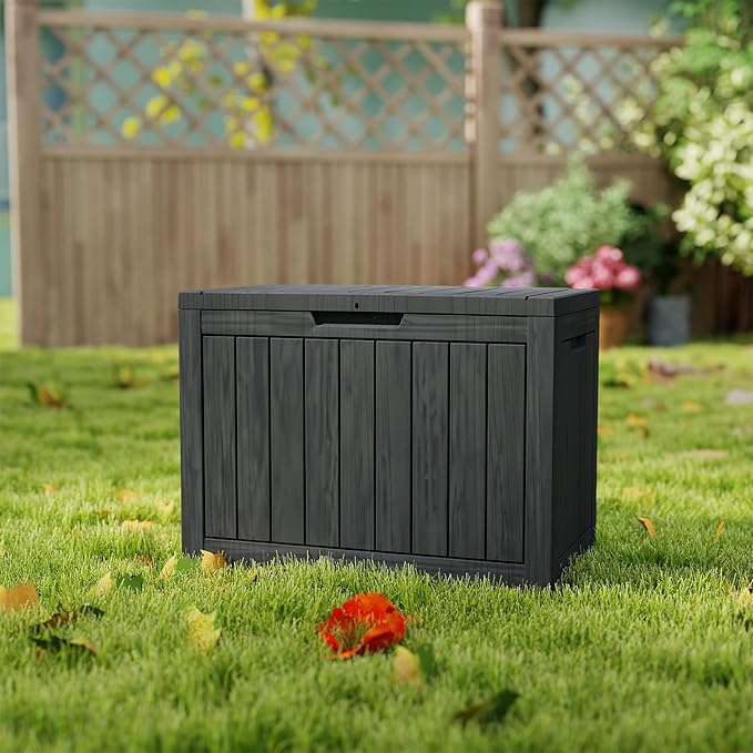 Yardgrace 45 Gallon Deck Box Plus,Outdoor Storage Box Lockable,Waterproof for Patio Furniture, Garden Tools, Pool Accessories, Package Delivery Boxes For Outside, Black