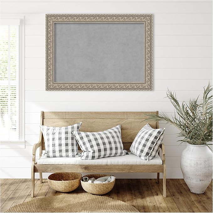 Amanti Art Silver Framed Magnetic Board 31x43 Large Vision Board for use with Magnets, 100% Metal Sheet to Display Items as Office Decor or for Home Organization in mudroom, Kitchen or Kids Room