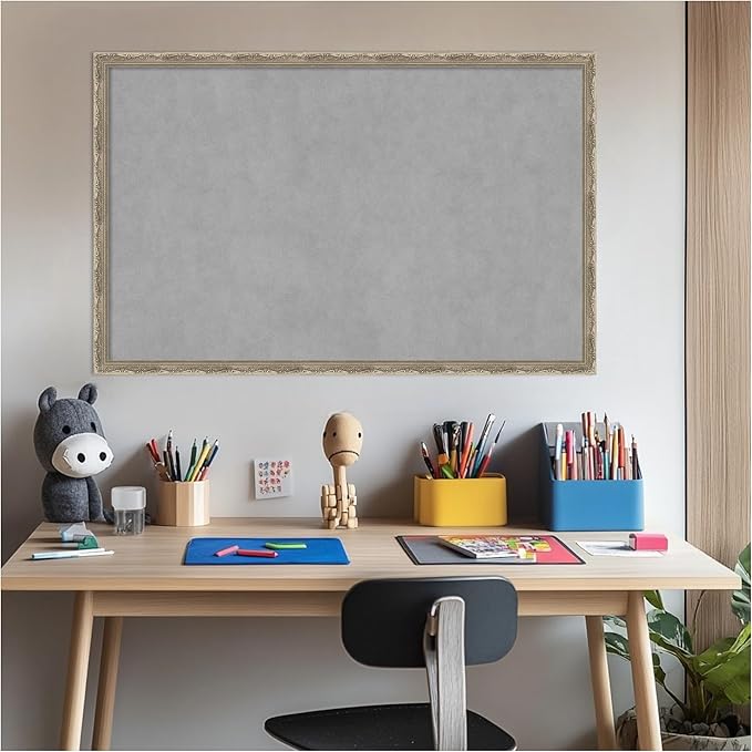 Amanti Art Silver Framed Magnetic Board 22x34 Large Vision Board for use with Magnets, 100% Metal Sheet to Display Items as Office Decor or for Home Organization in mudroom, Kitchen or Kids Room