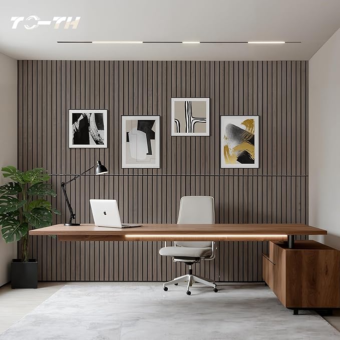 TO-TH Wood-Look Acoustic Wall Panels, 10 Pack 47.2” x 23.6” Sound Panels, Decorative Wood Panels for Wall Sound Dampening Panels for Home, Office, Basement, Walnut with Mitered Edges
