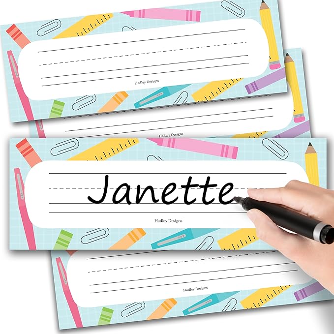 Desk Name Tags for Classroom -25 Student Name Plates for Classroom Kindergarten, Preschool, 1st, 2nd & 3rd Grade, 9x3 Teacher Nameplates for Student Desks & Cubbies, Pastel Nametags