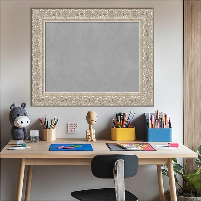 Amanti Art Silver Framed Magnetic Board 25x31 Medium Vision Board for use with Magnets, 100% Metal Sheet to Display Items as Office Decor or for Home Organization in mudroom, Kitchen or Kids Room