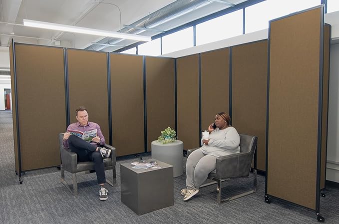 Versare Room Divider 360 Portable Wall Partition | Folding Panels | Large Freestanding Divider | Locking Wheels | Temporary Room Separator | 25' x 7'6'', Latte