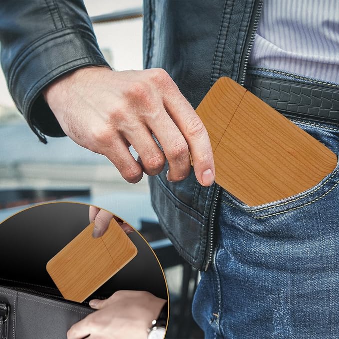 Yookin Wood Business Card Holder Wooden Magnetic Business Card Case Portable Simple (Cherry)