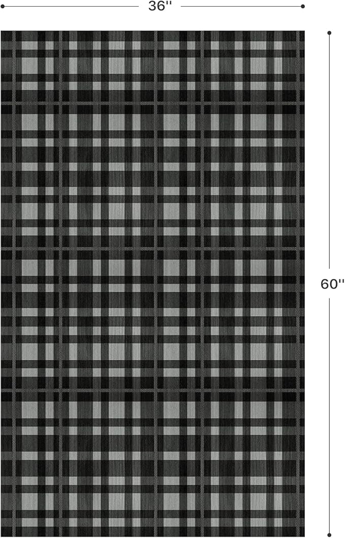GENIMO Checkered Rug 3x5 Ft Black and White Fine Plaid Outdoor Rug Buffalo Plaid Rugs Mat Fall Doormats Washable Rug for Front Porch Decor Indoor Entrance Patio Balcony Entryway