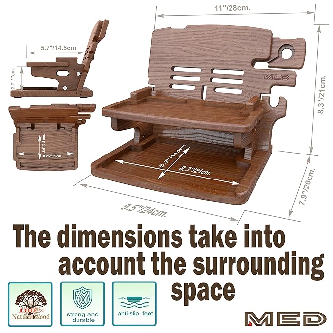 MED Wood Phone Docking Station – Nightstand Desk Organizer for Phone, Watch, Wallet & Tablet – Gift for Men, Husband, Dad & Women – Wooden Charging Stand, (Dark Walnut, Model 2)