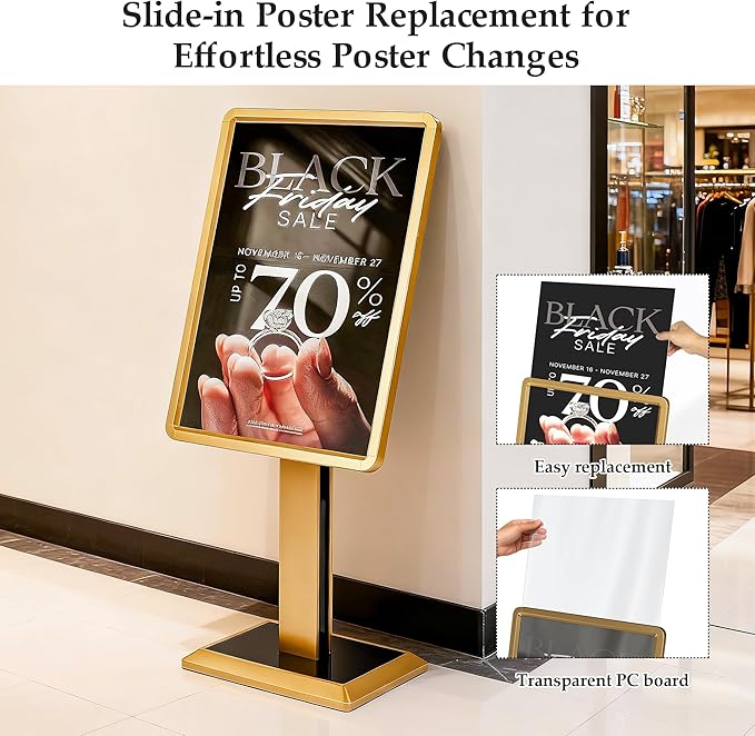 lesolar Display Menu Stand, 21x29 Inch Heavy Duty Aluminum Pedestal Sign Holder, Adjustable Floor Standing Sign Holder for Vertical and Horizontal View Display for Malls, Schools, Restaurants