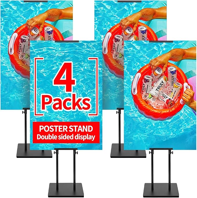 VAIIGO 4-Pack Poster Stand - Heavy Duty, Double-Sided, Adjustable Height Up to 80 inches, Outdoor Banner Stand - Black