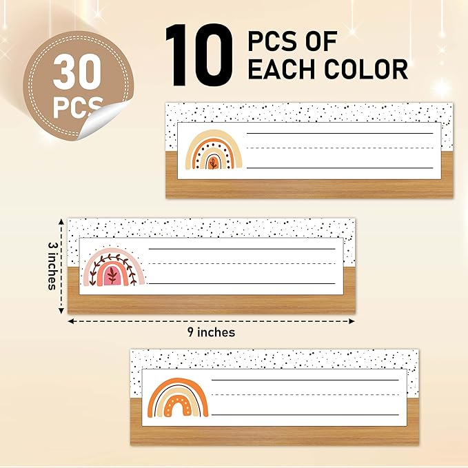 Name Tags for Classroom Cubbies, 30 Boho Rainbow Name Plates for Desks, Back to School Self Adhesive Name Tags Sticker for Teachers Elementary - A03