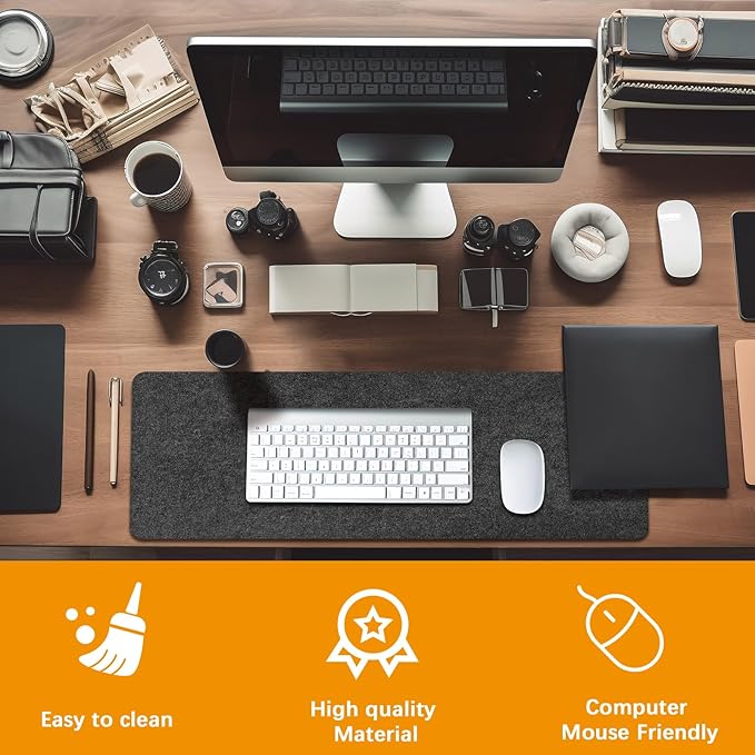 Large Felt Desk mat 36x12 inches, with Non-Slip Full Desk Mouse Pad,Office Computer Desk Mat for Keyboard,Felt Desk Mat for Desk Pad Protector (Dark Gray)