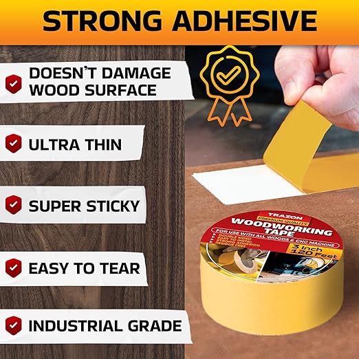Trazon Double Sided Woodworking Tape Super Strong, 3 Inch x 120 Feet, Wood Crafter Sticky Tool, Two Side Adhesive for Router Templates and CNC Machine, Removable & Residue Free