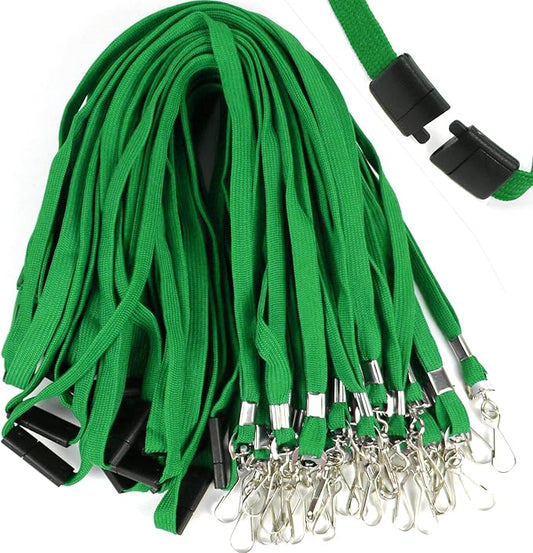 Ollain 25 Pack Breakaway Lanyard with J-Hook Bulk Flat Lanyards for Name tag ID Badges (Green, Breakaway 25 Pack)